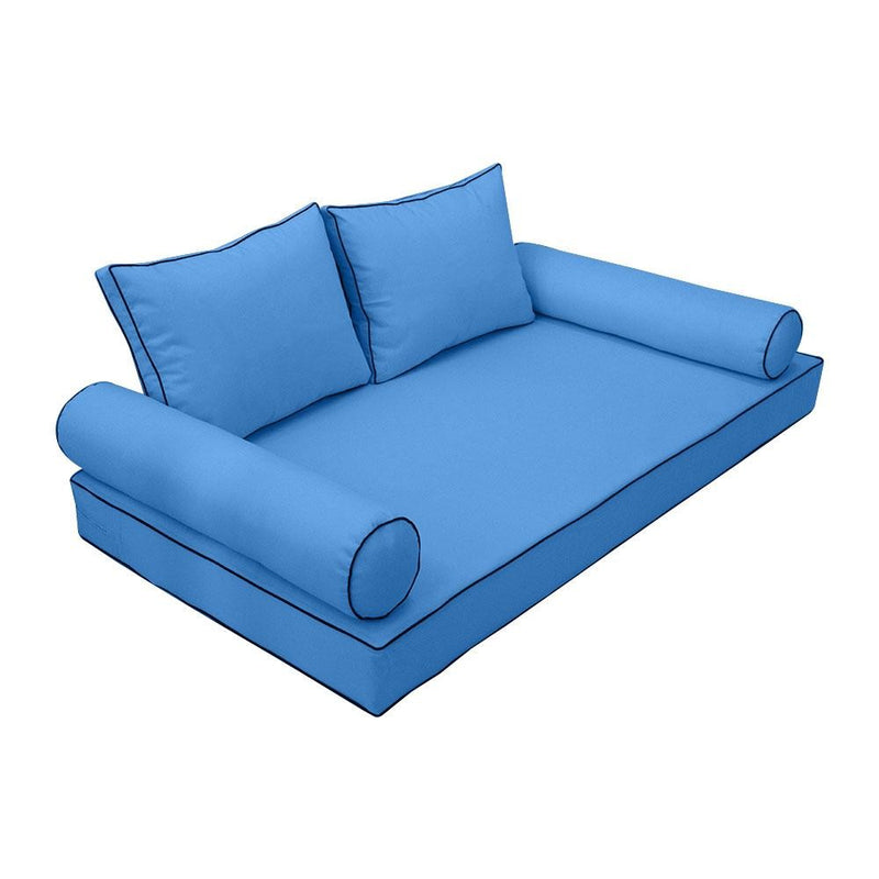 Model-1 5PC Contrast Pipe Outdoor Daybed Mattress Bolster Pillow Fitted Sheet Cover Only-Crib Size AD102