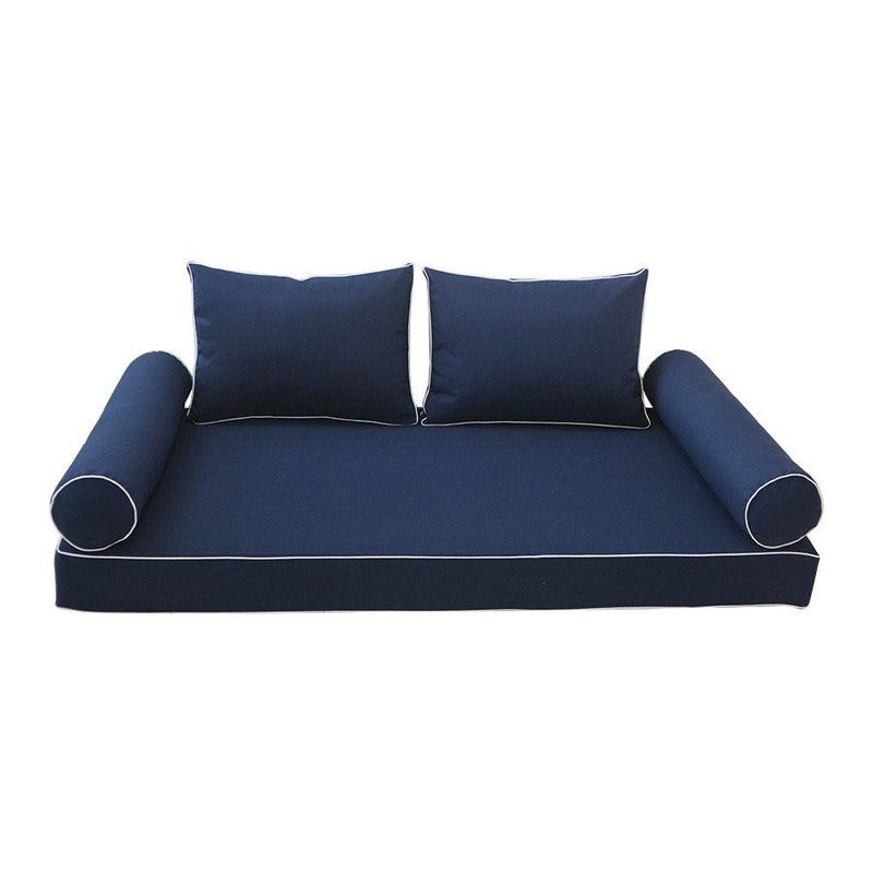 Model-1 5PC Contrast Pipe Outdoor Daybed Mattress Bolster Pillow Fitted Sheet Cover Only-Full Size AD101