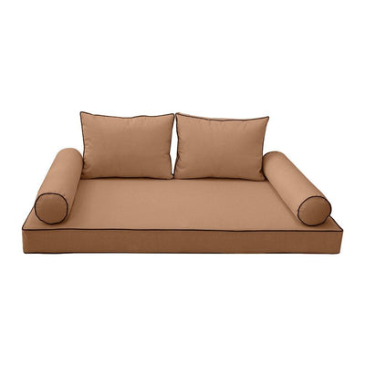 Model-1 AD104 Queen Size 5PC Contrast Pipe Outdoor Daybed Mattress Cushion Bolster Pillow Complete Set