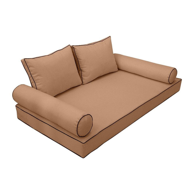 Model-1 AD104 Queen Size 5PC Contrast Pipe Outdoor Daybed Mattress Cushion Bolster Pillow Complete Set