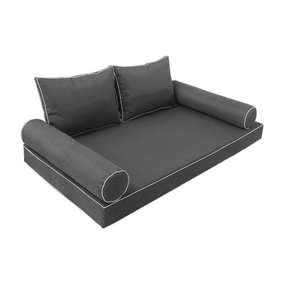 Model-1 AD003 Twin-XL Size 5PC Contrast Pipe Outdoor Daybed Mattress Cushion Bolster Pillow Complete Set