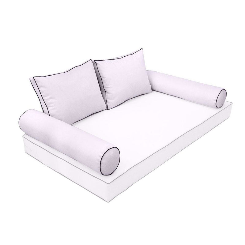 Model-1 - AD107 Twin Contrast Pipe Trim Bolster & Back Pillow Cushion Outdoor SLIP COVER ONLY