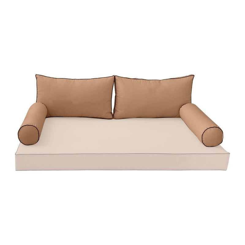 Model-2 - AD104 Twin Contrast Pipe Trim Bolster & Back Pillow Cushion Outdoor SLIP COVER ONLY