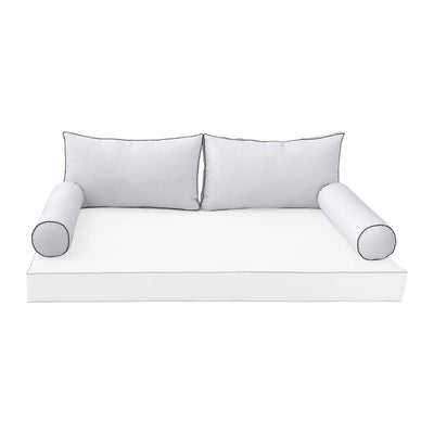Model-2 - AD105 Queen Contrast Pipe Trim Bolster & Back Pillow Cushion Outdoor SLIP COVER ONLY