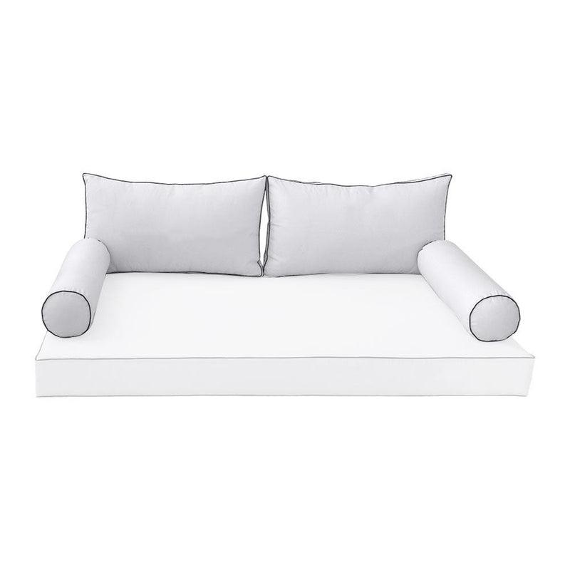 Model-2 - AD105 Queen Contrast Pipe Trim Bolster & Back Pillow Cushion Outdoor SLIP COVER ONLY