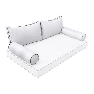 Model-2 - AD105 Queen Contrast Pipe Trim Bolster & Back Pillow Cushion Outdoor SLIP COVER ONLY