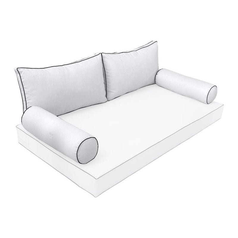 Model-2 - AD105 Queen Contrast Pipe Trim Bolster & Back Pillow Cushion Outdoor SLIP COVER ONLY