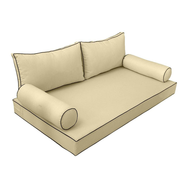 Model-2 5PC Contrast Pipe Outdoor Daybed Mattress Bolster Pillow Fitted Sheet Cover Only-Crib Size AD103
