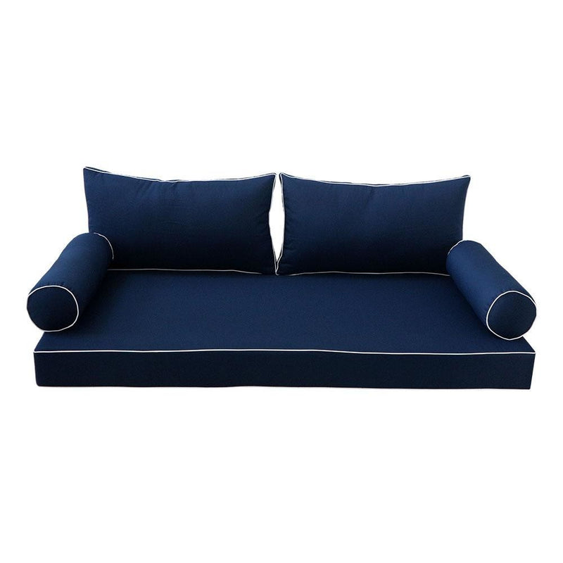 Model-2 5PC Contrast Pipe Outdoor Daybed Mattress Bolster Pillow Fitted Sheet Cover Only-Full Size AD101