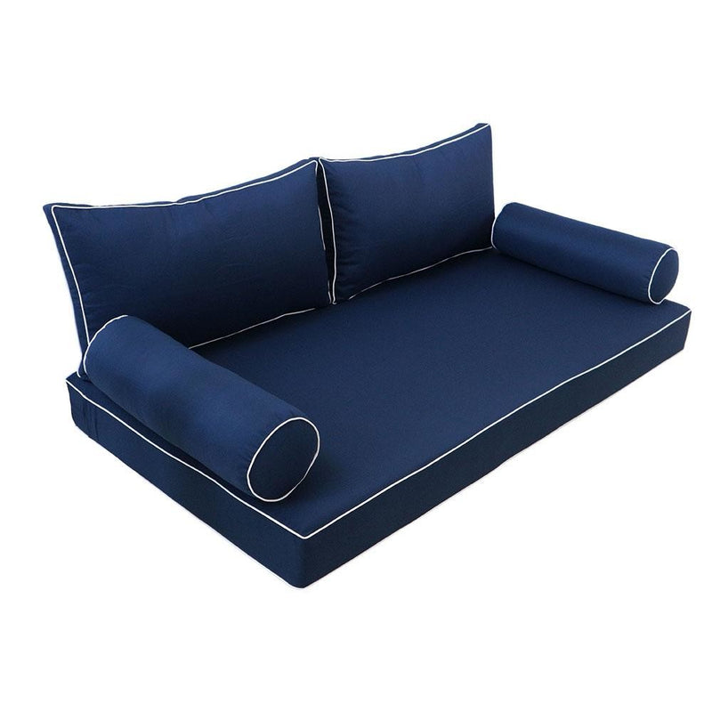 Model-2 5PC Contrast Pipe Outdoor Daybed Mattress Bolster Pillow Fitted Sheet Cover Only-Full Size AD101