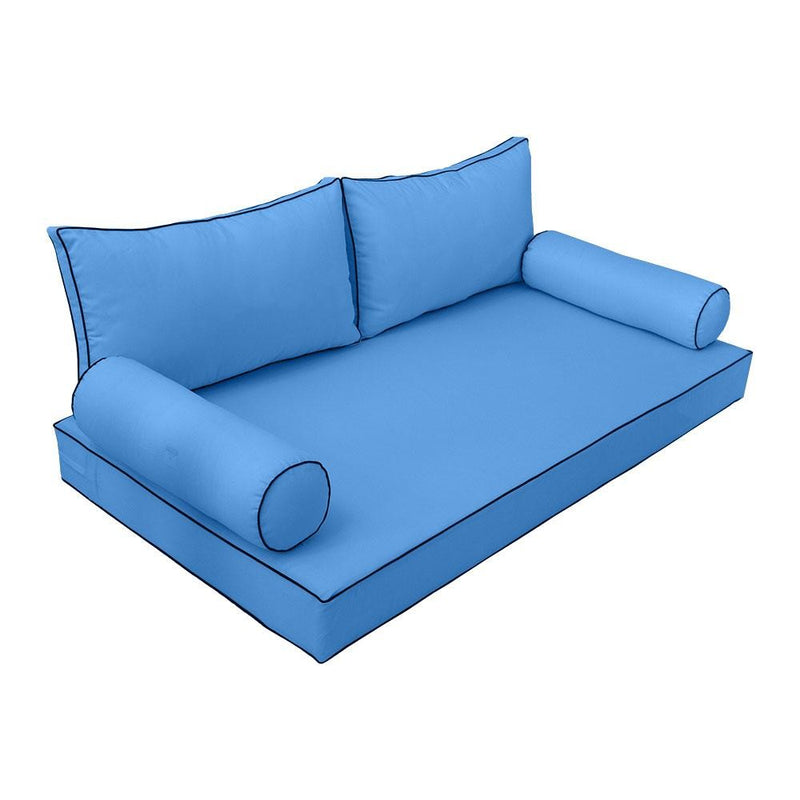 Model-2 5PC Contrast Pipe Outdoor Daybed Mattress Bolster Pillow Fitted Sheet Cover Only-Twin Size AD102