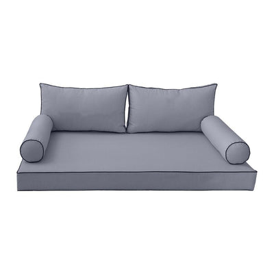 Model-2 AD001 Full Size 5PC Contrast Pipe Outdoor Daybed Mattress Cushion Bolster Pillow Complete Set