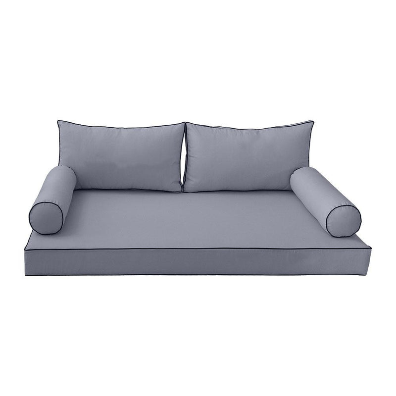 Model-2 AD001 Full Size 5PC Contrast Pipe Outdoor Daybed Mattress Cushion Bolster Pillow Complete Set