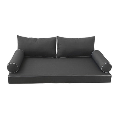 Model-2 AD003 Full Size 5PC Contrast Pipe Outdoor Daybed Mattress Cushion Bolster Pillow Complete Set