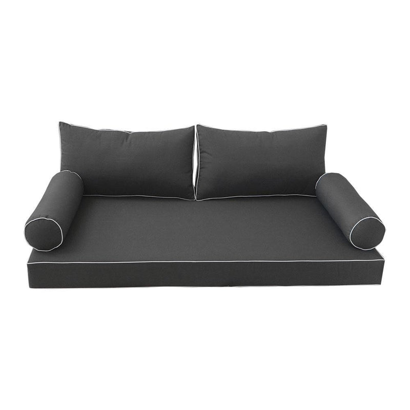Model-2 AD003 Full Size 5PC Contrast Pipe Outdoor Daybed Mattress Cushion Bolster Pillow Complete Set