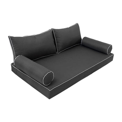 Model-2 AD003 Full Size 5PC Contrast Pipe Outdoor Daybed Mattress Cushion Bolster Pillow Complete Set