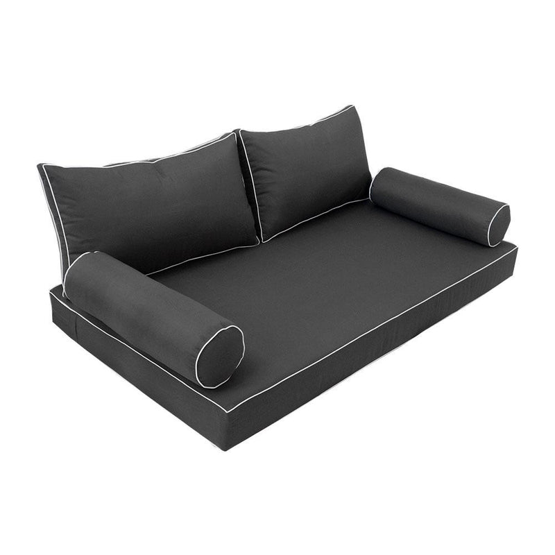 Model-2 AD003 Full Size 5PC Contrast Pipe Outdoor Daybed Mattress Cushion Bolster Pillow Complete Set