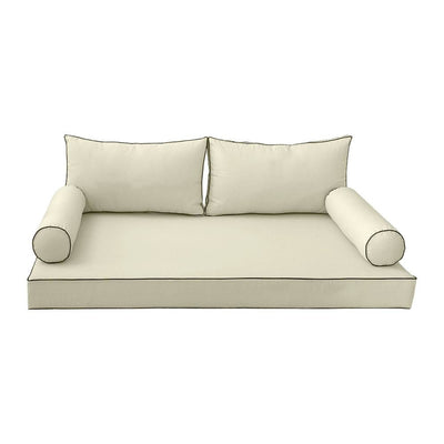 Model-2 AD005 Full Size 5PC Contrast Pipe Outdoor Daybed Mattress Cushion Bolster Pillow Complete Set