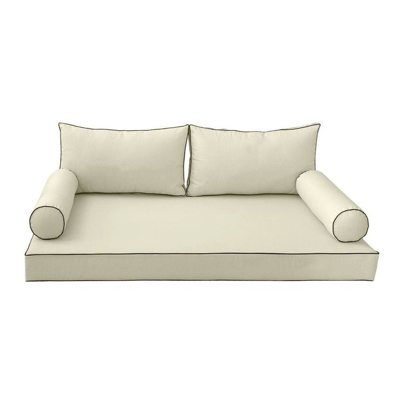Model-2 AD005 Full Size 5PC Contrast Pipe Outdoor Daybed Mattress Cushion Bolster Pillow Complete Set