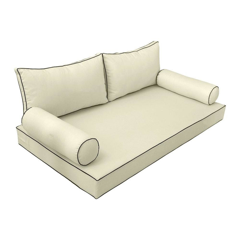 Model-2 AD005 Full Size 5PC Contrast Pipe Outdoor Daybed Mattress Cushion Bolster Pillow Complete Set