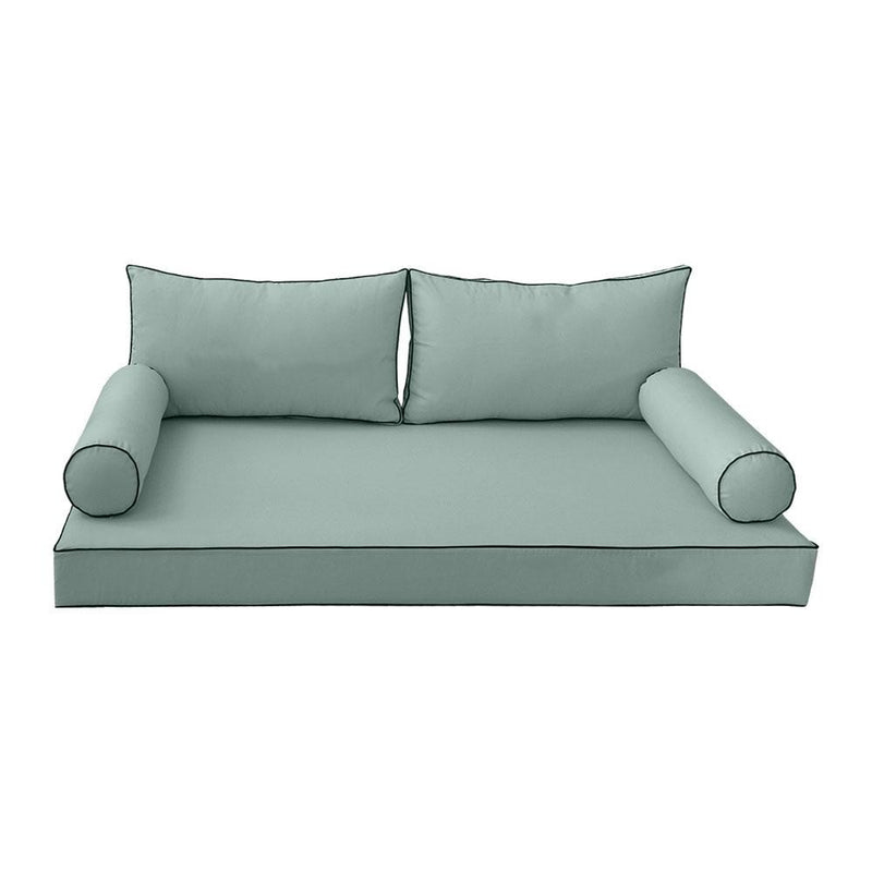 Model-2 5PC Contrast Pipe Outdoor Daybed Mattress Bolster Pillow Fitted Sheet Cover Only-Twin-XL Size AD002