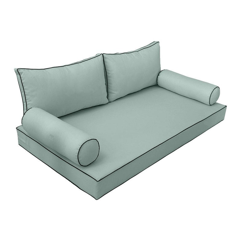 Model-2 5PC Contrast Pipe Outdoor Daybed Mattress Bolster Pillow Fitted Sheet Cover Only-Twin-XL Size AD002