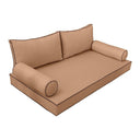 Model-2 5PC Contrast Pipe Outdoor Daybed Mattress Bolster Pillow Fitted Sheet Cover Only-Twin-XL Size AD104
