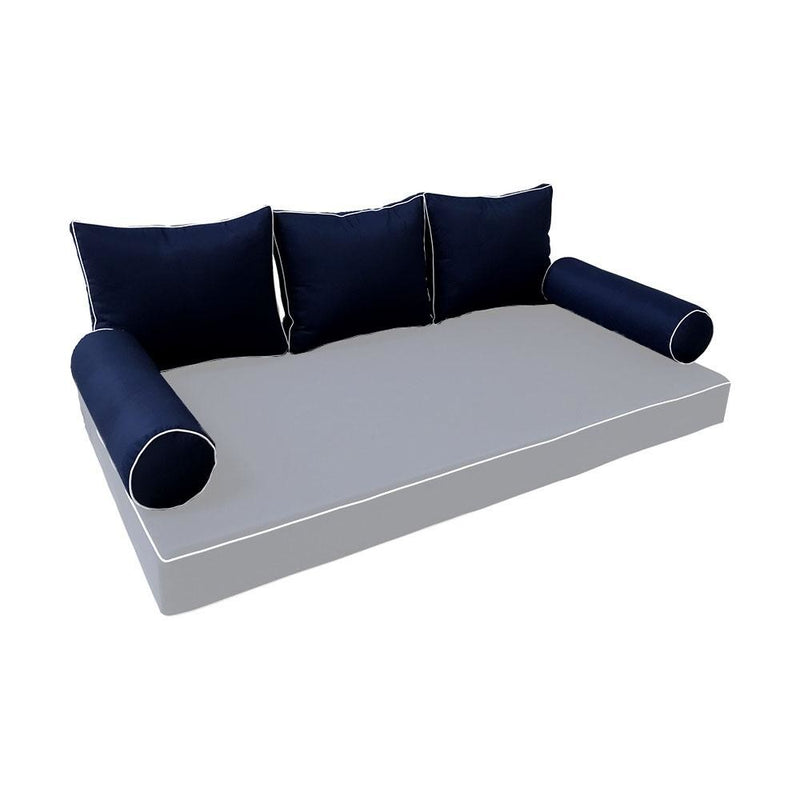 Model-3 - AD101 Twin Contrast Pipe Trim Bolster & Back Pillow Cushion Outdoor SLIP COVER ONLY