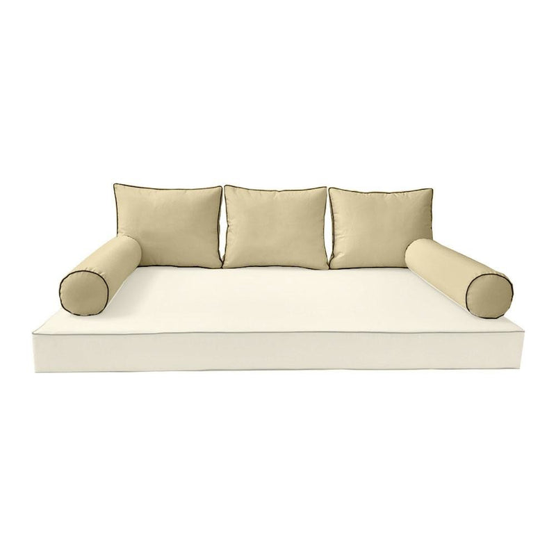 Model-3 - AD103 Queen Contrast Pipe Trim Bolster & Back Pillow Cushion Outdoor SLIP COVER ONLY