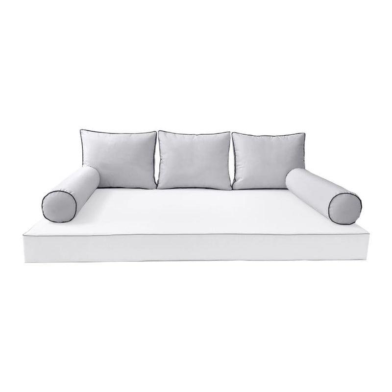 Model-3 - AD105 Full Contrast Pipe Trim Bolster & Back Pillow Cushion Outdoor SLIP COVER ONLY