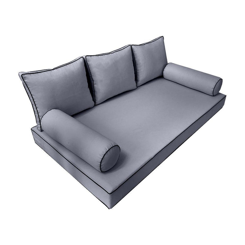 Model-3 6PC Contrast Pipe Outdoor Daybed Mattress Bolster Pillow Fitted Sheet Cover Only-Crib Size AD001