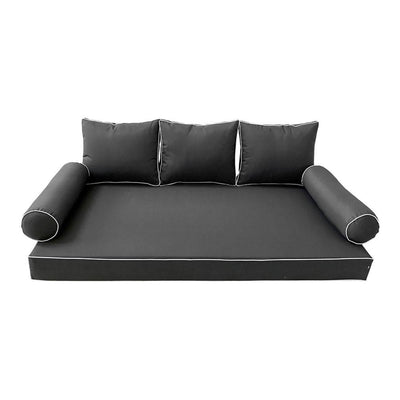 Model-3 6PC Contrast Pipe Outdoor Daybed Mattress Bolster Pillow Fitted Sheet Cover Only-Crib Size AD003