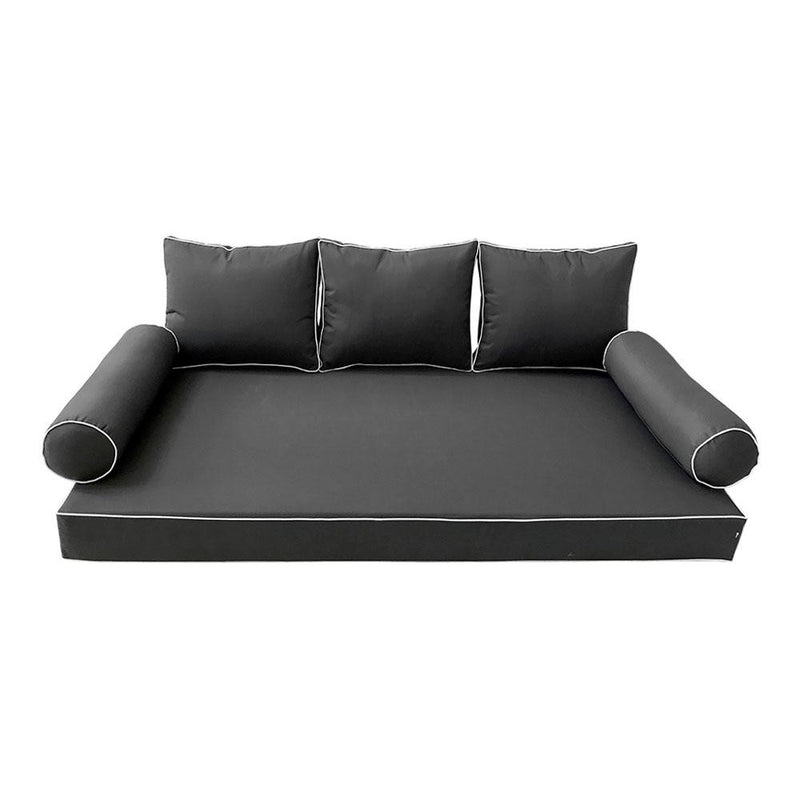 Model-3 6PC Contrast Pipe Outdoor Daybed Mattress Bolster Pillow Fitted Sheet Cover Only-Crib Size AD003