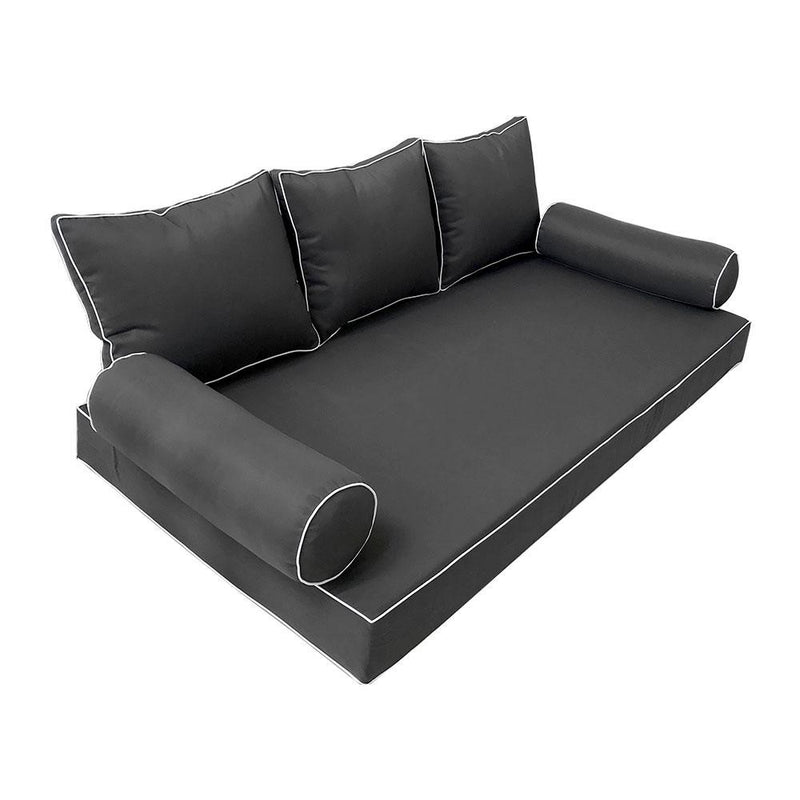 Model-3 6PC Contrast Pipe Outdoor Daybed Mattress Bolster Pillow Fitted Sheet Cover Only-Crib Size AD003