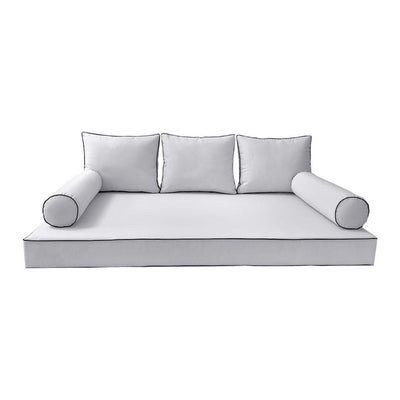 Model-3 6PC Contrast Pipe Outdoor Daybed Mattress Bolster Pillow Fitted Sheet Cover Only-Full Size AD105