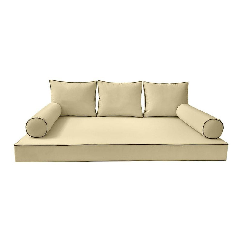 Model-3 AD103 Full Size 6PC Contrast Pipe Outdoor Daybed Mattress Cushion Bolster Pillow Complete Set