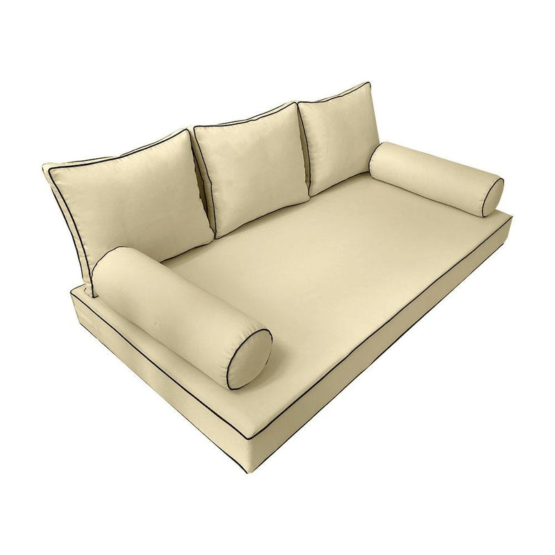 Model-3 AD103 Full Size 6PC Contrast Pipe Outdoor Daybed Mattress Cushion Bolster Pillow Complete Set