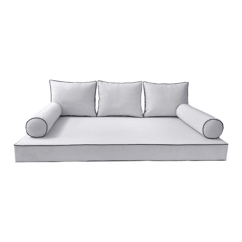 Model-3 AD105 Queen Size 6PC Contrast Pipe Outdoor Daybed Mattress Cushion Bolster Pillow Complete Set