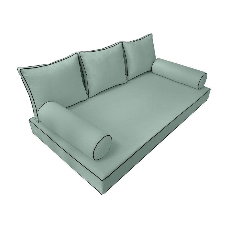 Model-3 AD002 Twin Size 6PC Contrast Pipe Outdoor Daybed Mattress Cushion Bolster Pillow Complete Set