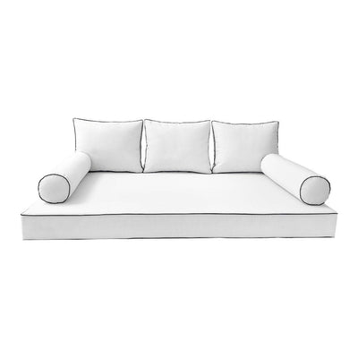 Model-3 6PC Contrast Pipe Outdoor Daybed Mattress Bolster Pillow Fitted Sheet Cover Only Full Size AD106
