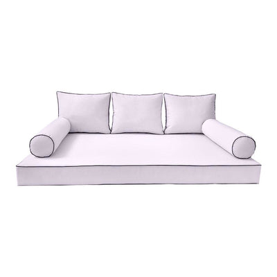 Model-3 6PC Contrast Pipe Outdoor Daybed Mattress Bolster Pillow Fitted Sheet Cover Only Full Size AD107