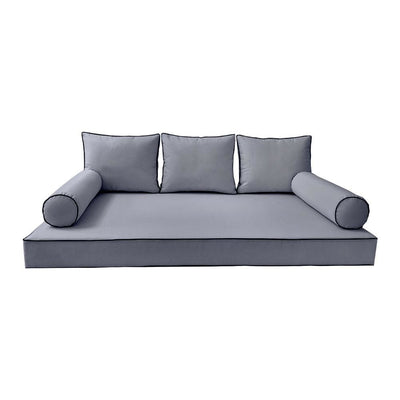 Model-3 AD001 Twin-XL Size 6PC Contrast Pipe Outdoor Daybed Mattress Cushion Bolster Pillow Complete Set