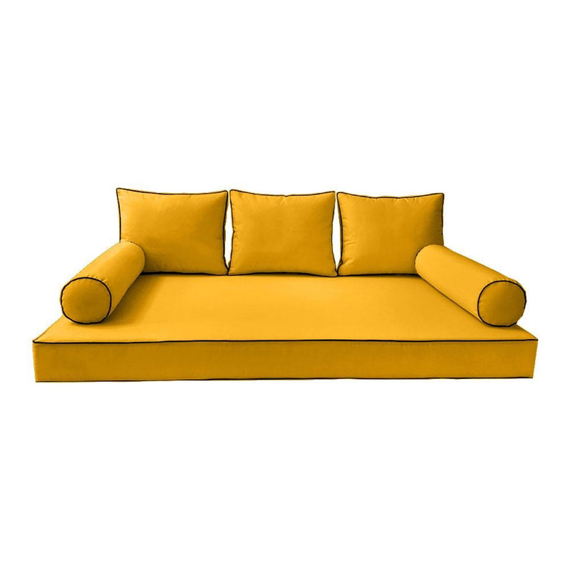 Model-3 AD108 Twin-XL Size 6PC Contrast Pipe Outdoor Daybed Mattress Cushion Bolster Pillow Complete Set