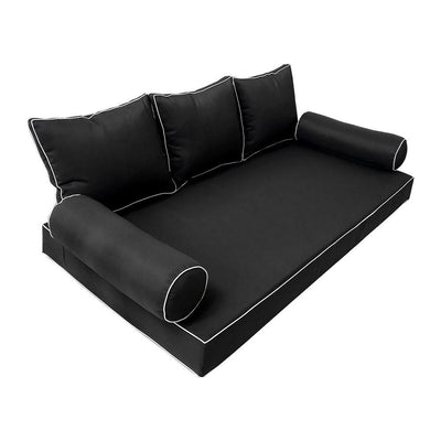 Model-3 AD109 Twin-XL Size 6PC Contrast Pipe Outdoor Daybed Mattress Cushion Bolster Pillow Complete Set