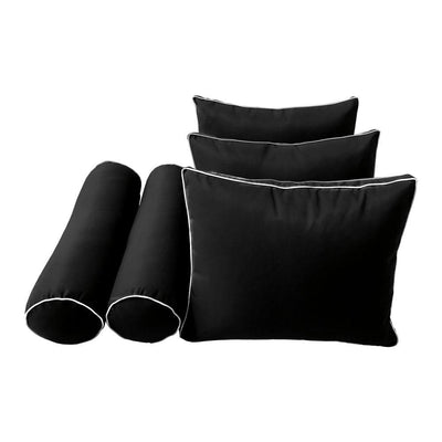 Model-3 AD109 Twin-XL Size 6PC Contrast Pipe Outdoor Daybed Mattress Cushion Bolster Pillow Complete Set