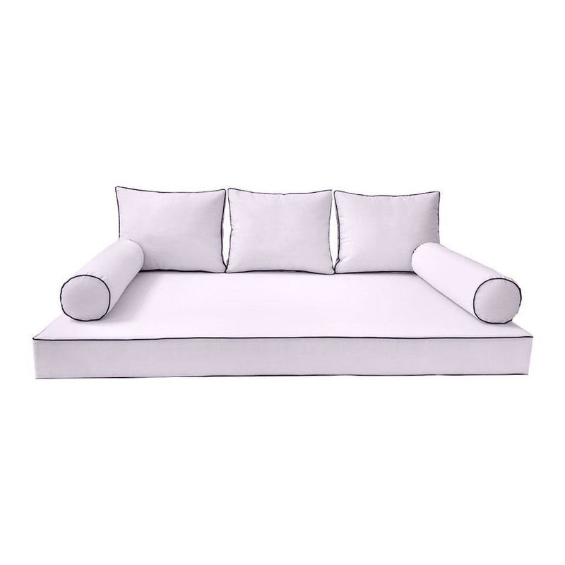 Model-3 AD107 Full Size 6PC Contrast Pipe Outdoor Daybed Mattress Cushion Bolster Pillow Complete Set