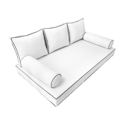 Model-3 - AD106 Queen Contrast Pipe Trim Bolster & Back Pillow Cushion Outdoor SLIP COVER ONLY