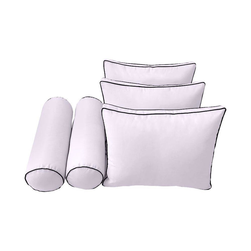 Model-3 - AD107 Queen Contrast Pipe Trim Bolster & Back Pillow Cushion Outdoor SLIP COVER ONLY
