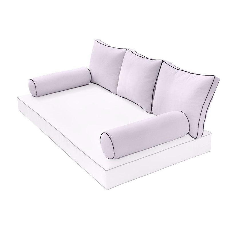 Model-3 - AD107 Twin Contrast Pipe Trim Bolster & Back Pillow Cushion Outdoor SLIP COVER ONLY