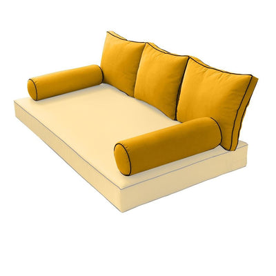 Model-3 - AD108 Twin Contrast Pipe Trim Bolster & Back Pillow Cushion Outdoor SLIP COVER ONLY